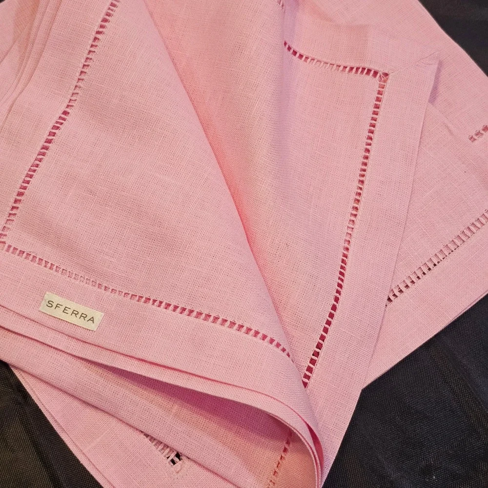 Sferra Pink Linen Hemstitch Napkins Set of 3 Square 20in Classic Table Linens